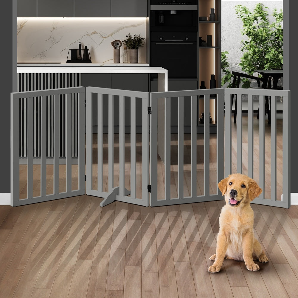 Alopet Wooden Pet Gate Dog Fence 4 Panels 80cm Grey-Pet Fence-PEROZ Accessories