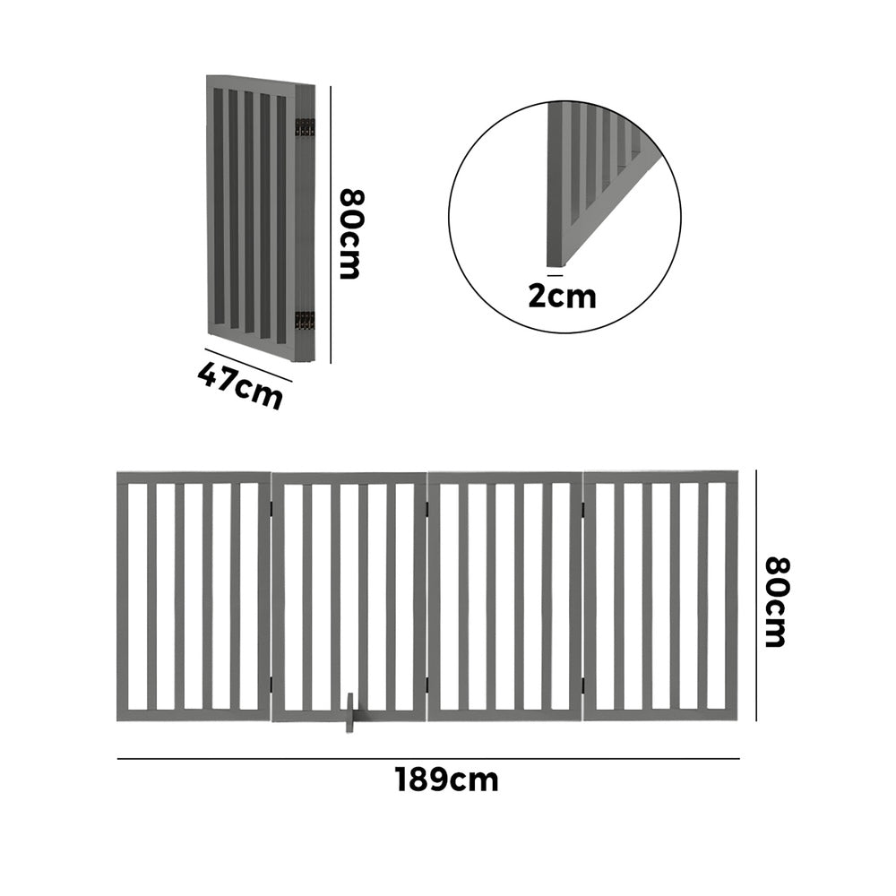 Alopet Wooden Pet Gate Dog Fence 4 Panels 80cm Grey-Pet Fence-PEROZ Accessories