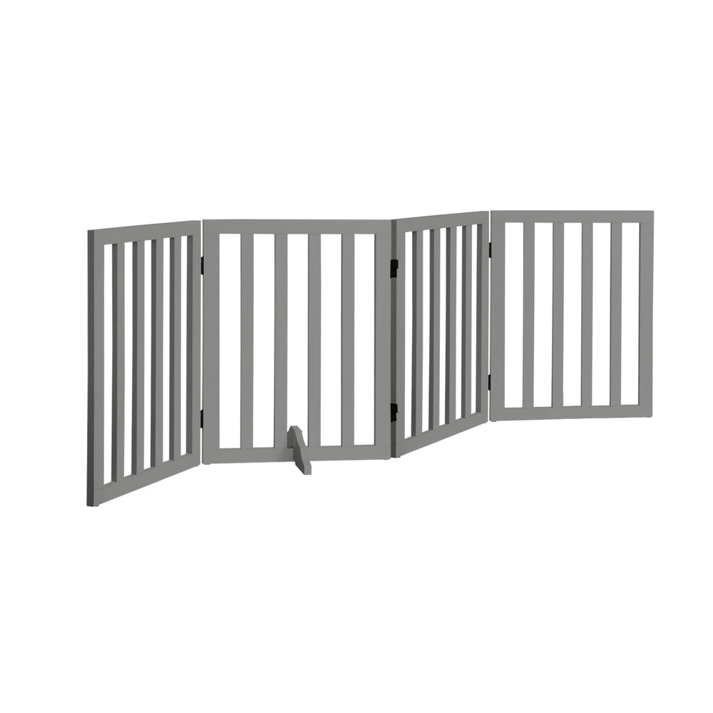 Alopet Wooden Pet Gate Safety Stair Barrier 4-Panel Grey-Pet Fence-PEROZ Accessories
