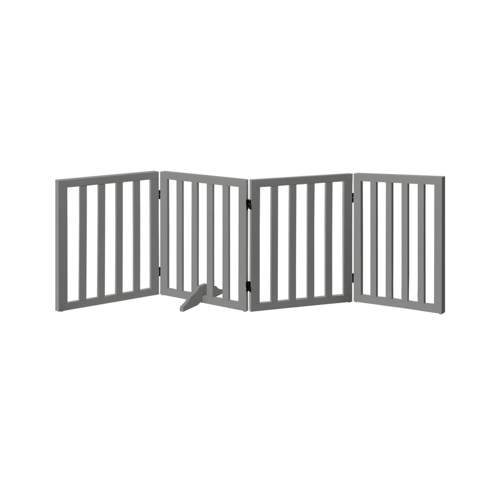Alopet Wooden Pet Gate Safety Stair Barrier 4-Panel Grey-Pet Fence-PEROZ Accessories