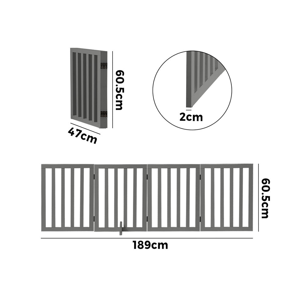 Alopet Wooden Pet Gate Safety Stair Barrier 4-Panel Grey-Pet Fence-PEROZ Accessories