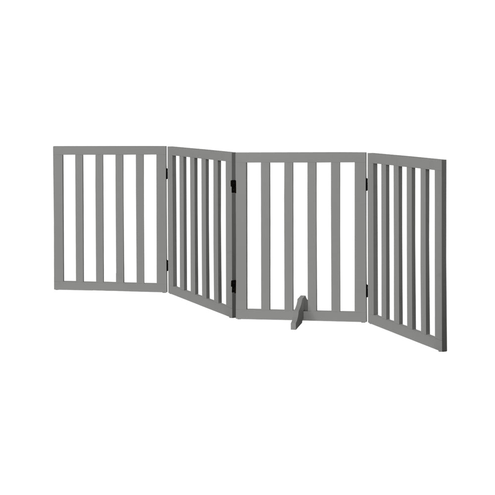 Alopet Wooden Pet Gate Safety Stair Barrier 4-Panel Grey-Pet Fence-PEROZ Accessories