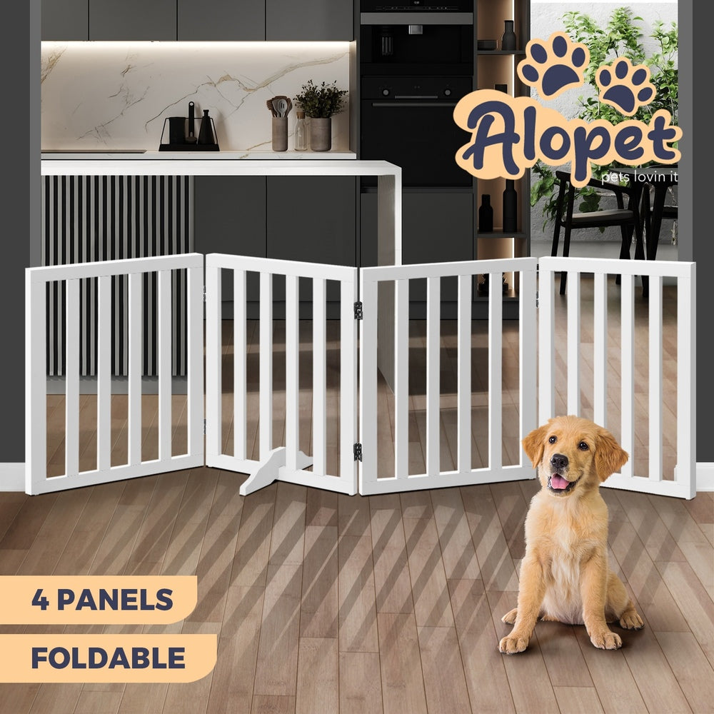 Alopet Wooden Pet Gate Dog Fence Safety Stair Barrier Security Door 4 Panels-Dog Fence-PEROZ Accessories
