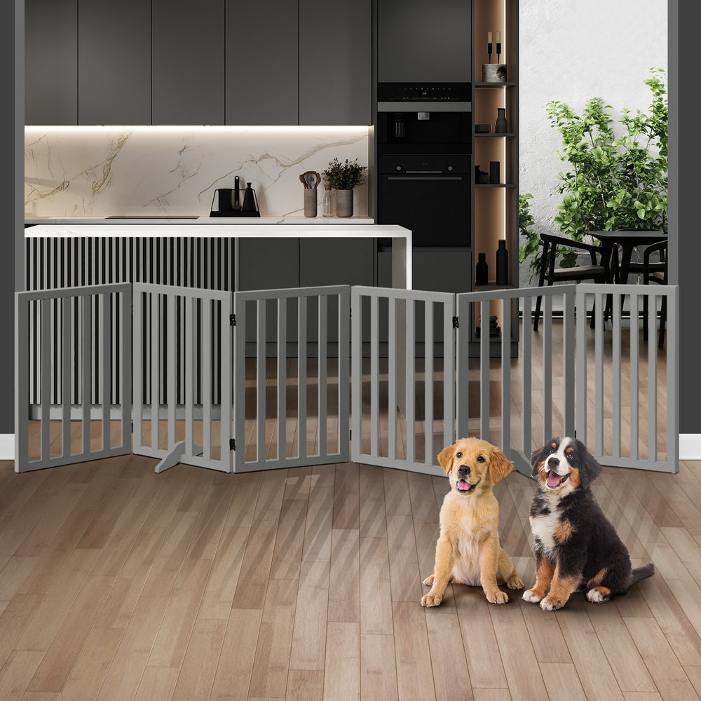 Alopet Wooden Pet Gate Dog Fence 6 Panels 80cm Grey-Pet Fence-PEROZ Accessories