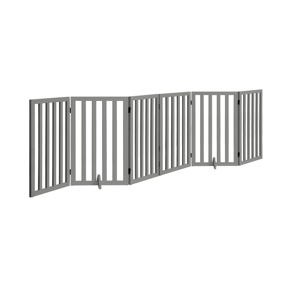 Alopet Wooden Pet Gate Dog Fence 6 Panels 80cm Grey-Pet Fence-PEROZ Accessories