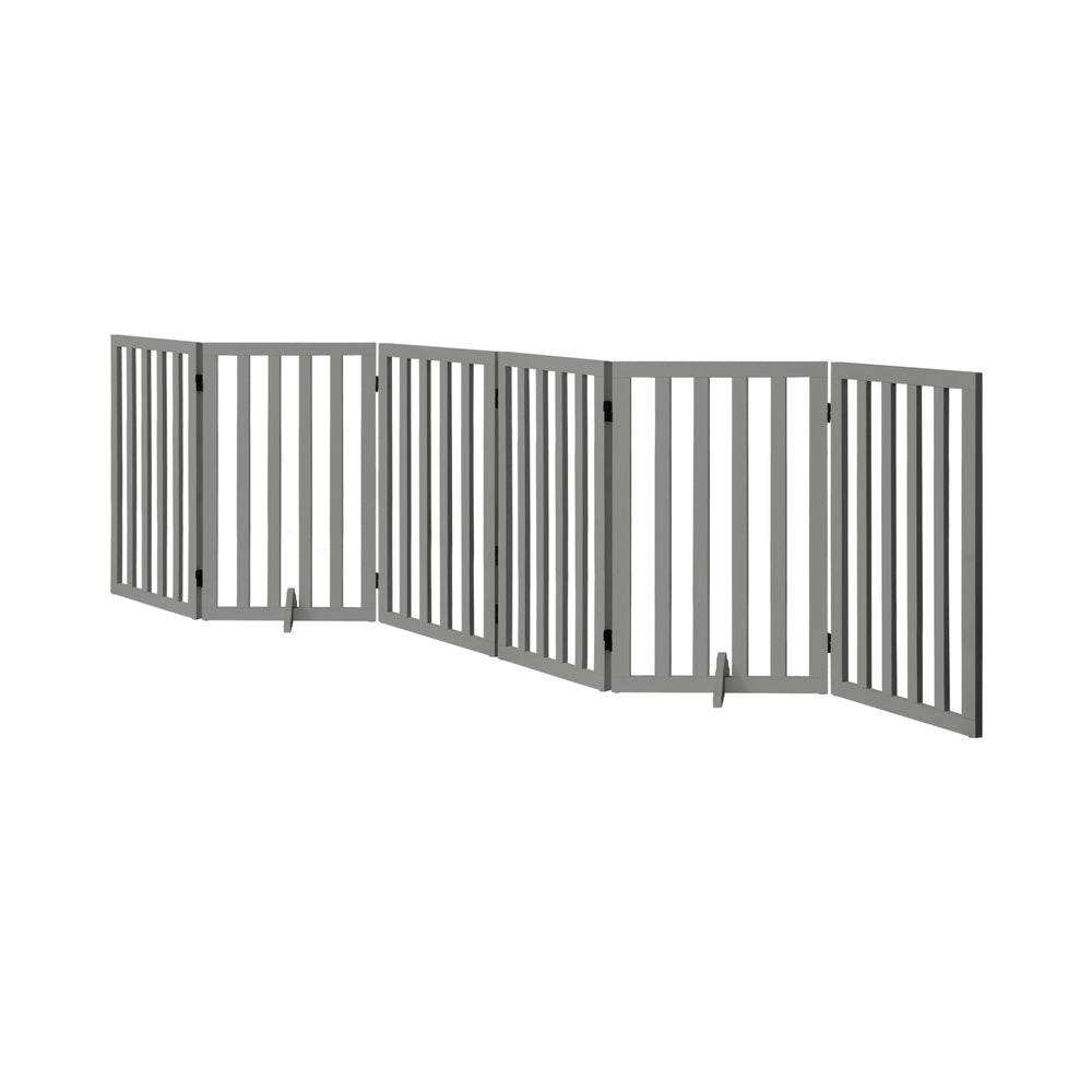Alopet Wooden Pet Gate Dog Fence 6 Panels 80cm Grey-Pet Fence-PEROZ Accessories