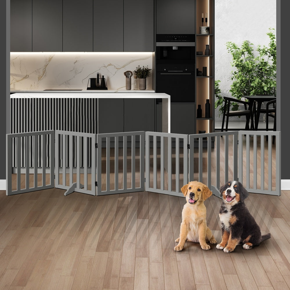 Alopet Wooden Pet Gate Safety Stair Barrier 6-Panel Grey-Pet Fence-PEROZ Accessories
