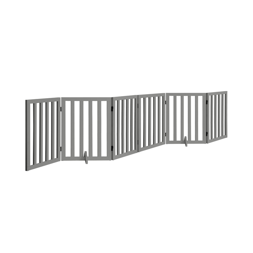 Alopet Wooden Pet Gate Safety Stair Barrier 6-Panel Grey-Pet Fence-PEROZ Accessories