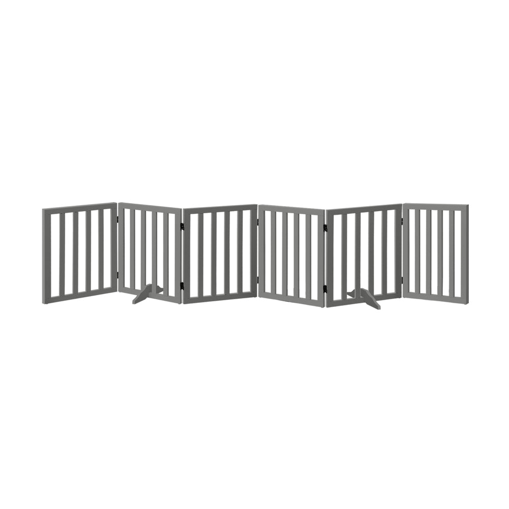Alopet Wooden Pet Gate Safety Stair Barrier 6-Panel Grey-Pet Fence-PEROZ Accessories