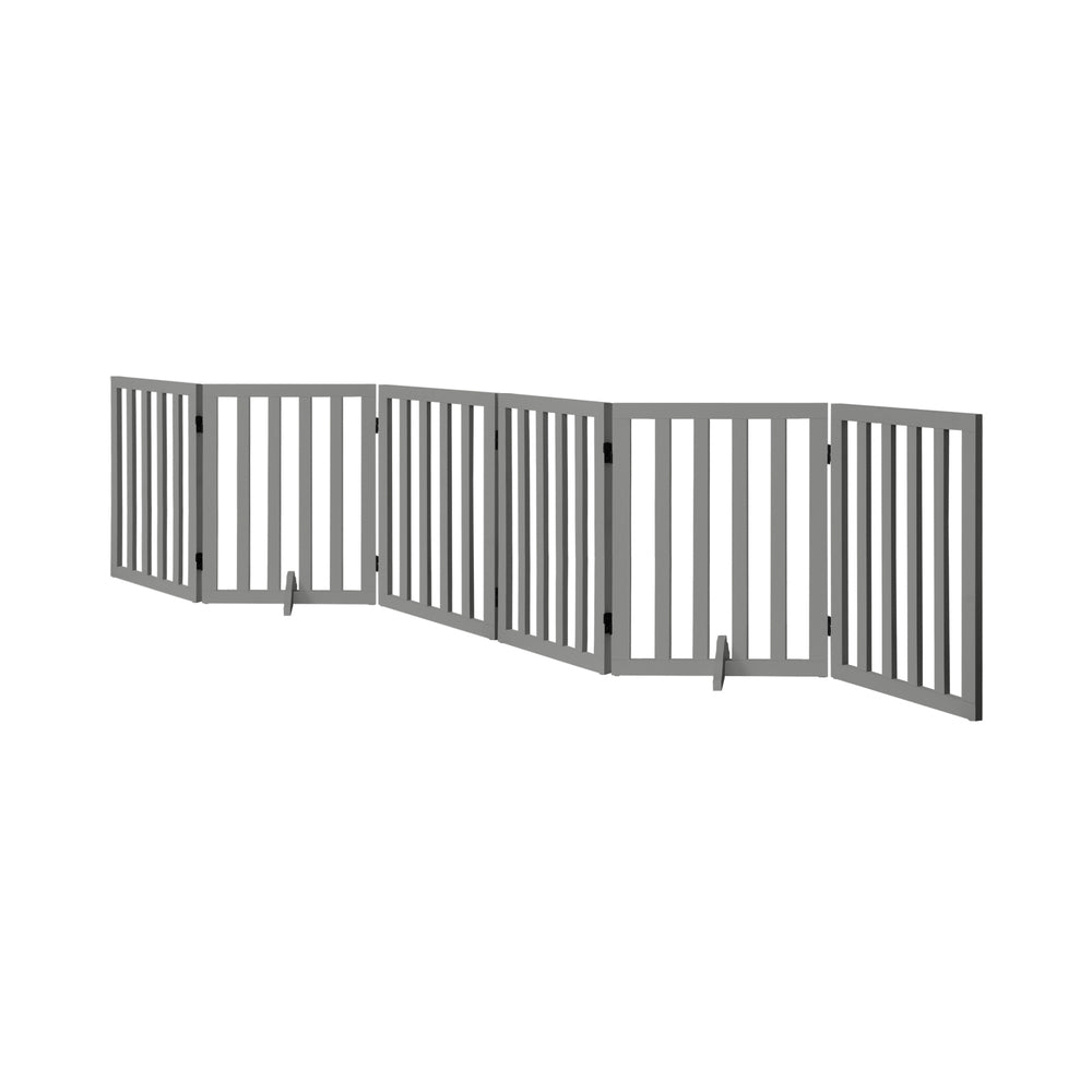 Alopet Wooden Pet Gate Safety Stair Barrier 6-Panel Grey-Pet Fence-PEROZ Accessories