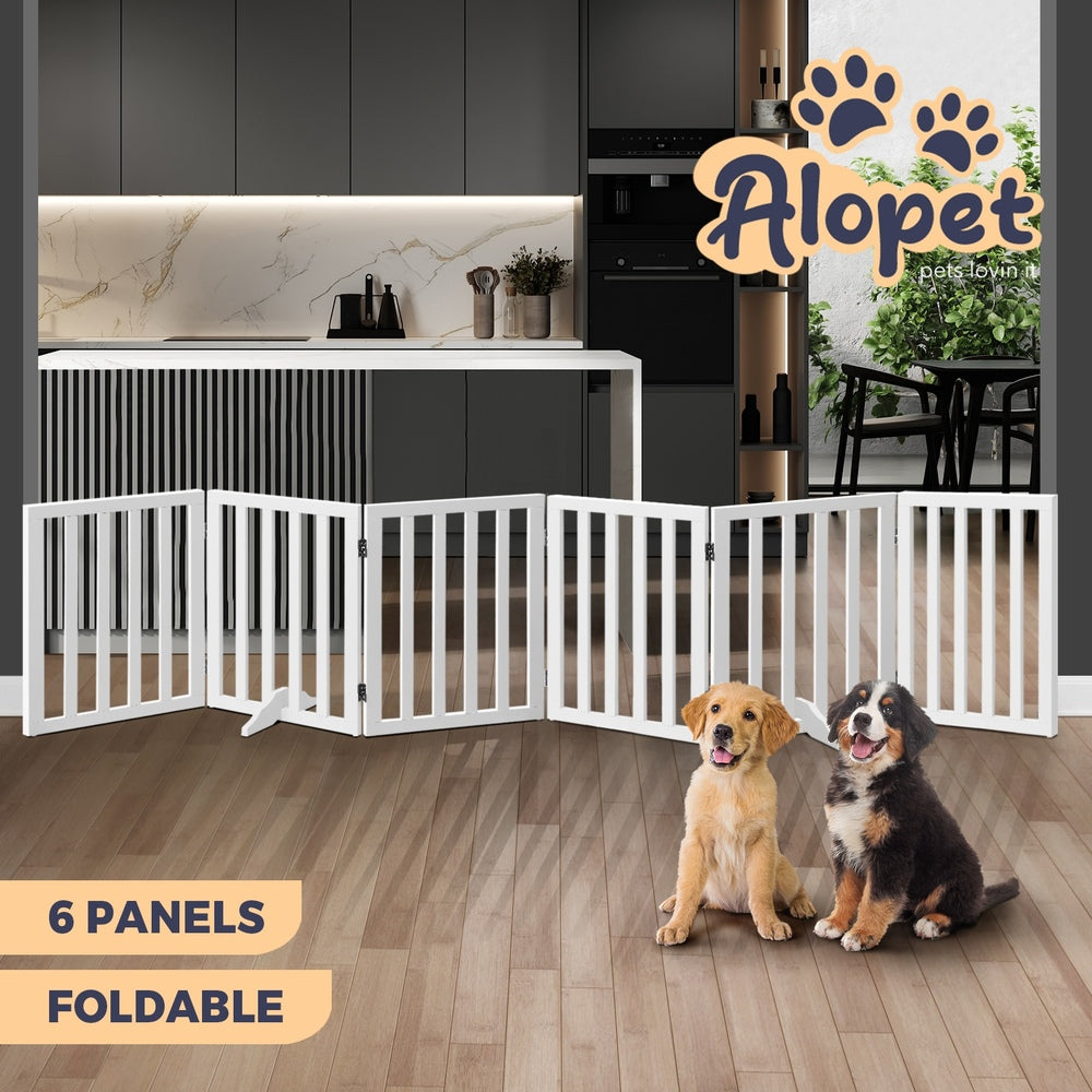 Alopet Wooden Pet Gate Dog Fence Safety Stair Barrier Security Door 6 Panels-Dog Fence-PEROZ Accessories