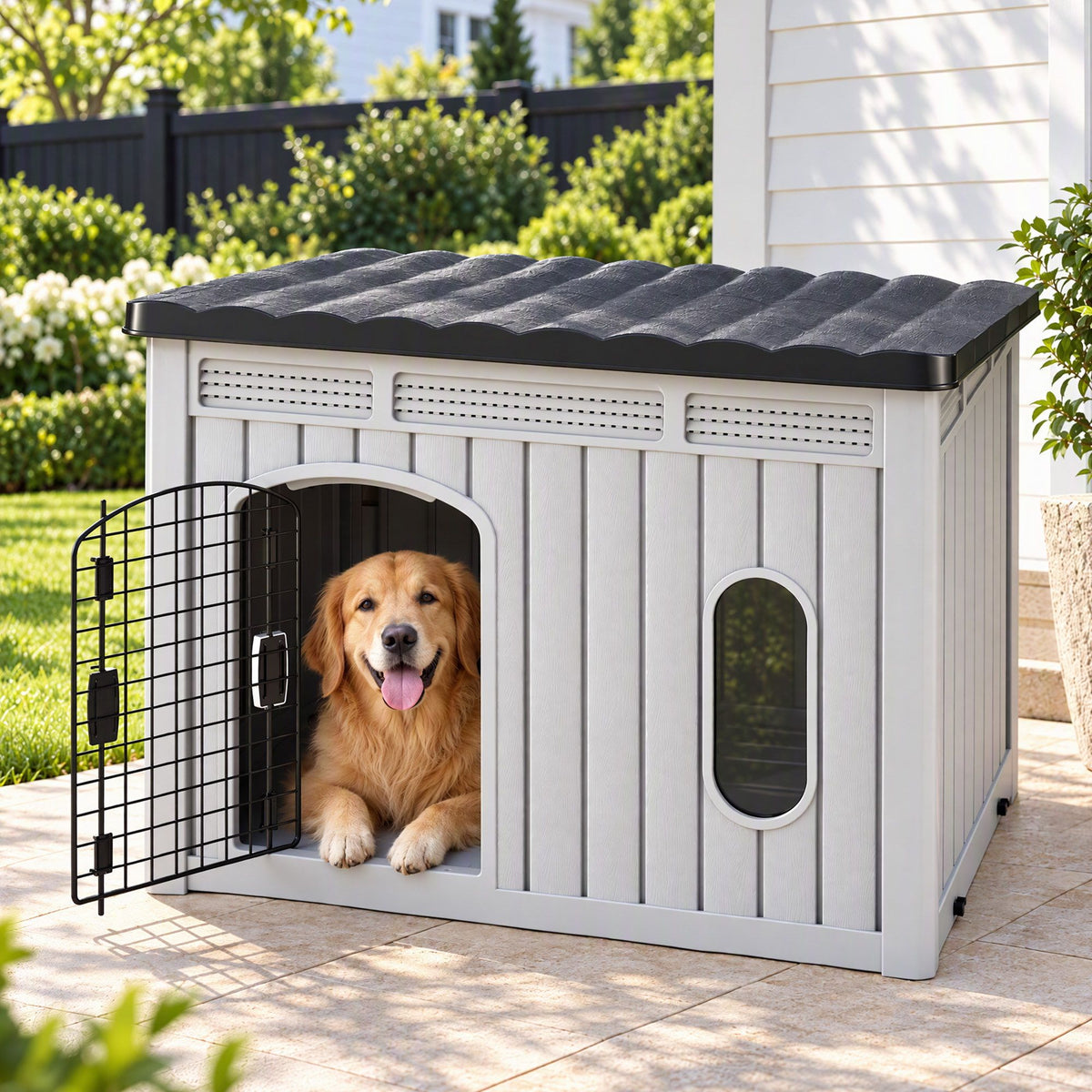 i.Pet 109cm Large Dog House Outdoor Pet Kennel with Metal Door Grey-Pet Care > Dog Supplies > Dog Kennels-PEROZ Accessories