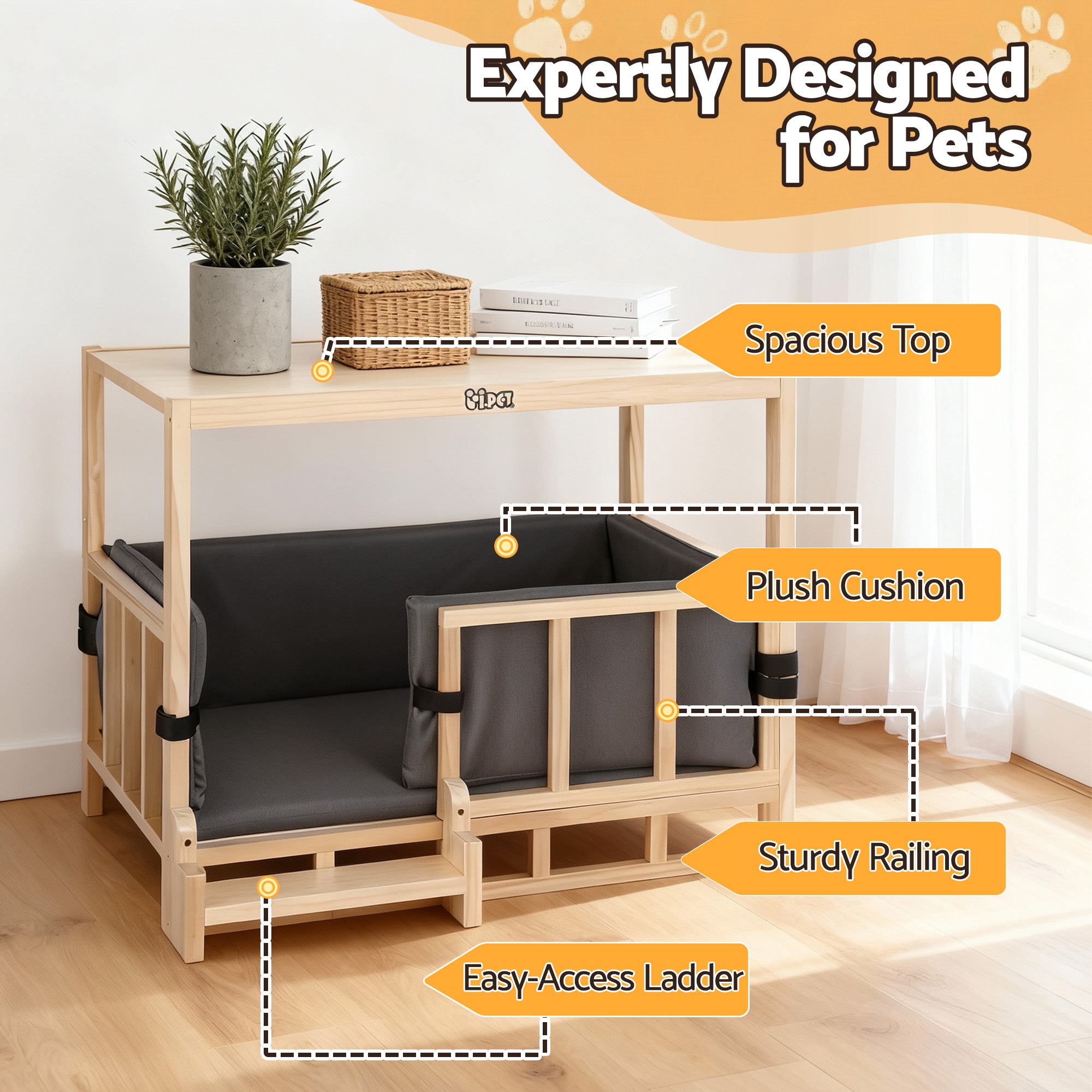 i.Pet 2in1 Dog Kennel Crate Furniture Grey Bedding Wooden House Indoor-Pet Care > Dog Supplies > Dog Kennels-PEROZ Accessories