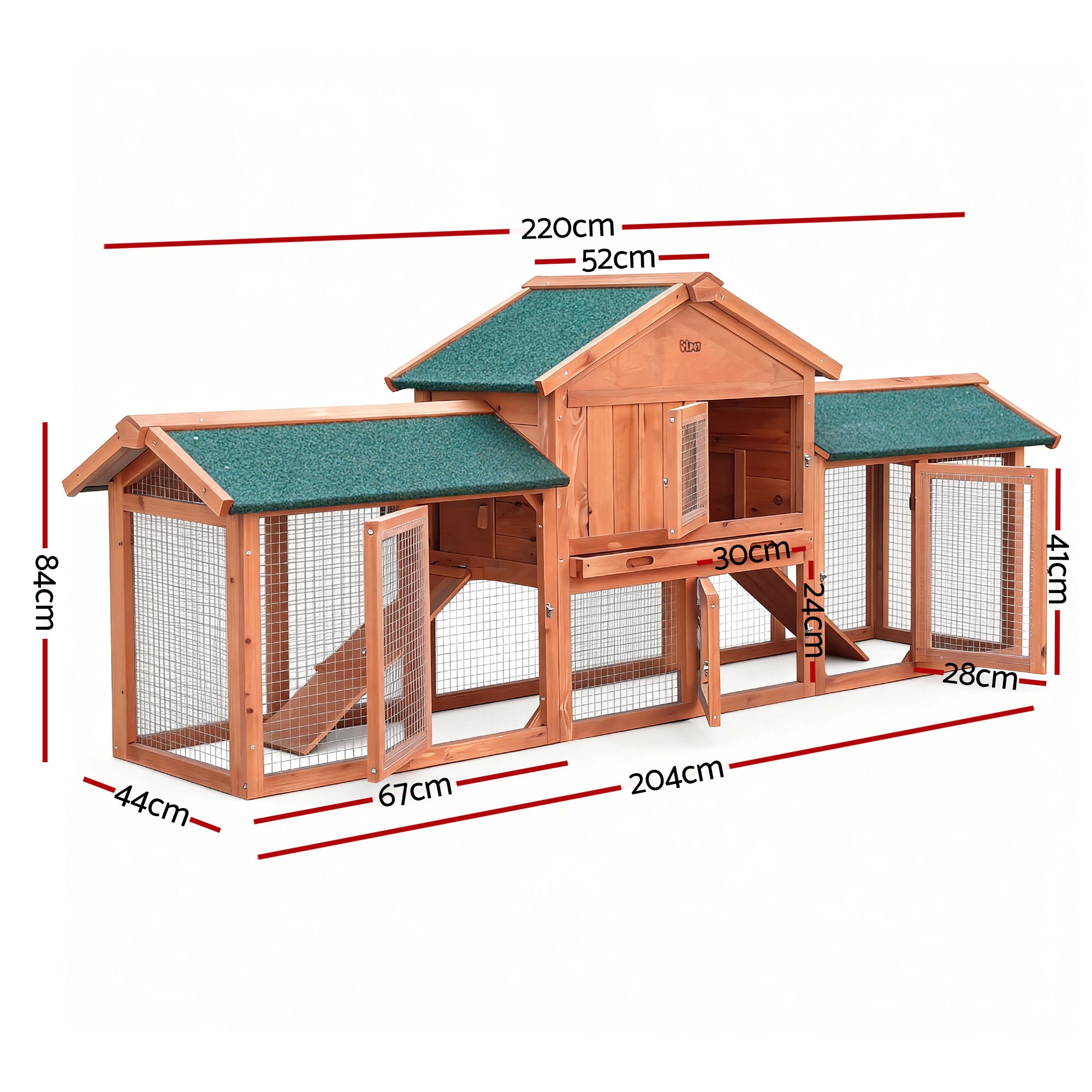 i.Pet Chicken Coop Rabbit Hutch 220cm x 44cm x 84cm Large Chicken Coop Run Wooden Outdoor Cage House-Pet Care > Coops & Hutches-PEROZ Accessories