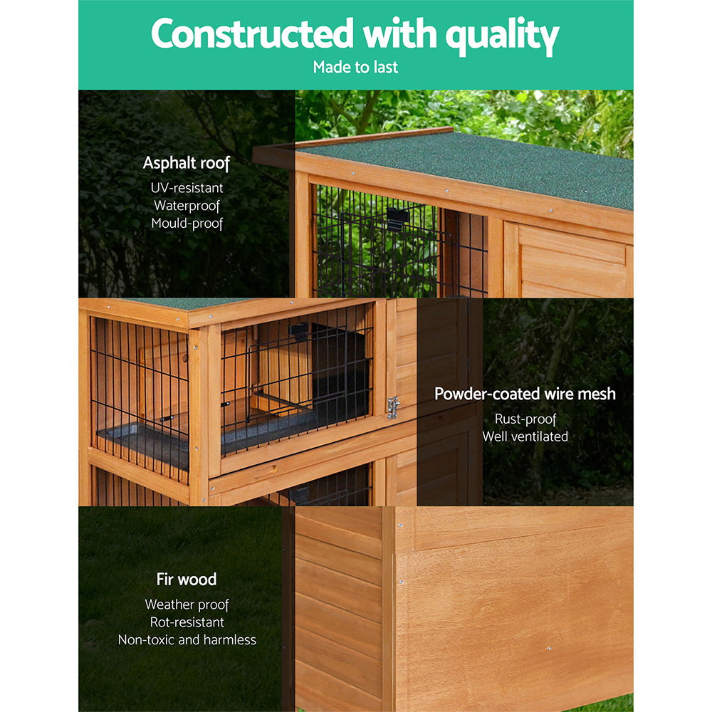 i.Pet Rabbit Hutch 91.5cm x 45cm x 82cm Chicken Coop Large Wooden House Run Cage Pet Bunny-Pet Care > Coops & Hutches-PEROZ Accessories