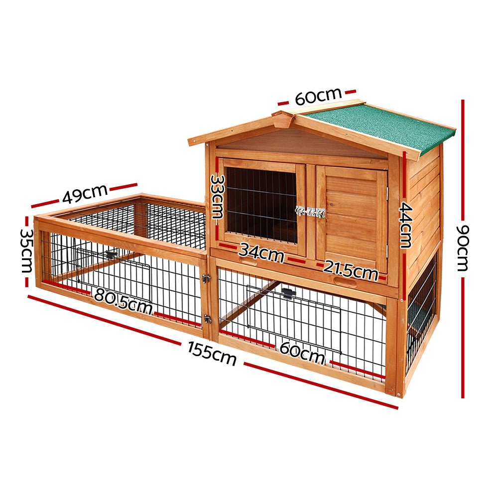 i.Pet Chicken Coop Rabbit Hutch 155cm x 49cm x 90cm Large Chicken Coop Wooden Run Cage House Outdoor-Pet Care > Coops & Hutches-PEROZ Accessories