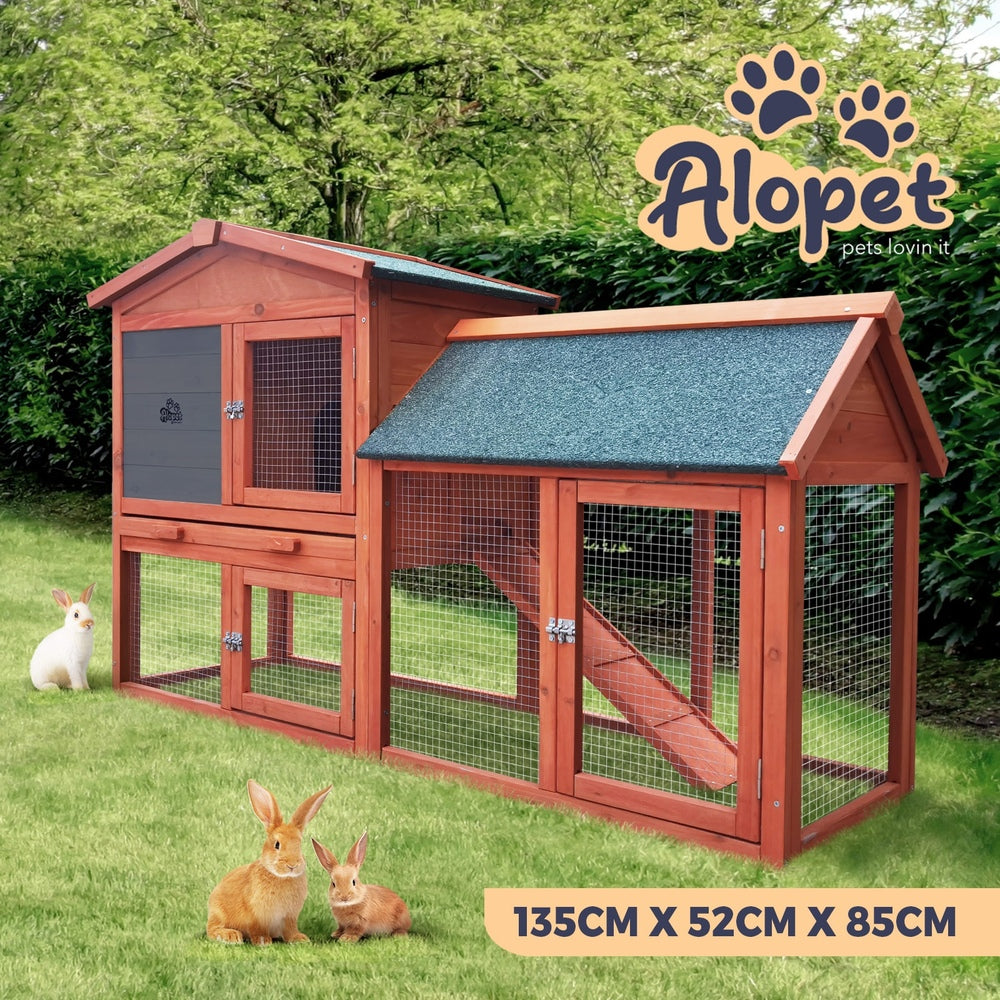 Alopet Rabbit Hutch 135 x 52 x 85cm-Wooden Hutch-PEROZ Accessories