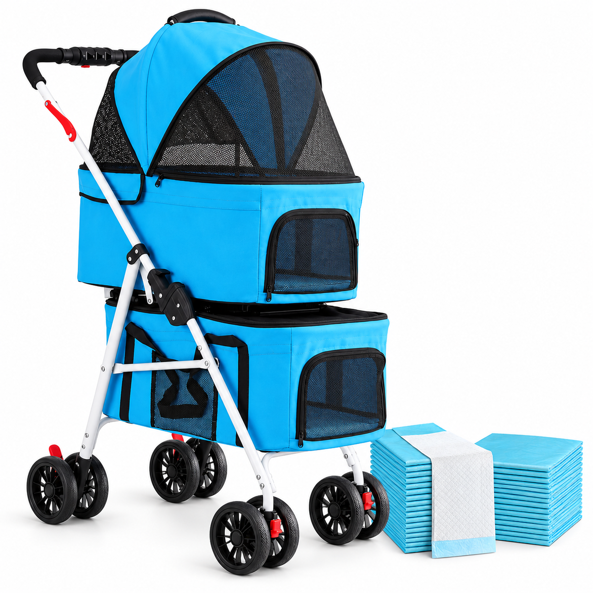 i.Pet 2-Tier Pet Stroller 25kg Capacity & 400pcs Training Pads Combo-Pet Care > Dog Supplies > Dog Carriers & Crates-PEROZ Accessories
