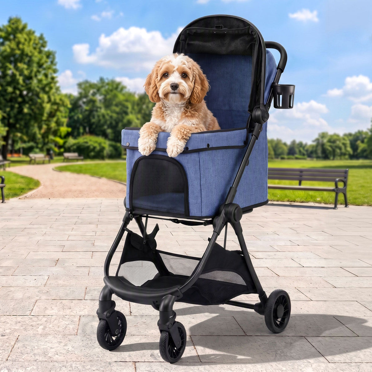 i.Pet Pet Stroller Pram Gravity Folding Dog Cage Large Travel Pushchair 4 Wheels-Pet Care > Dog Supplies > Dog Carriers & Crates-PEROZ Accessories