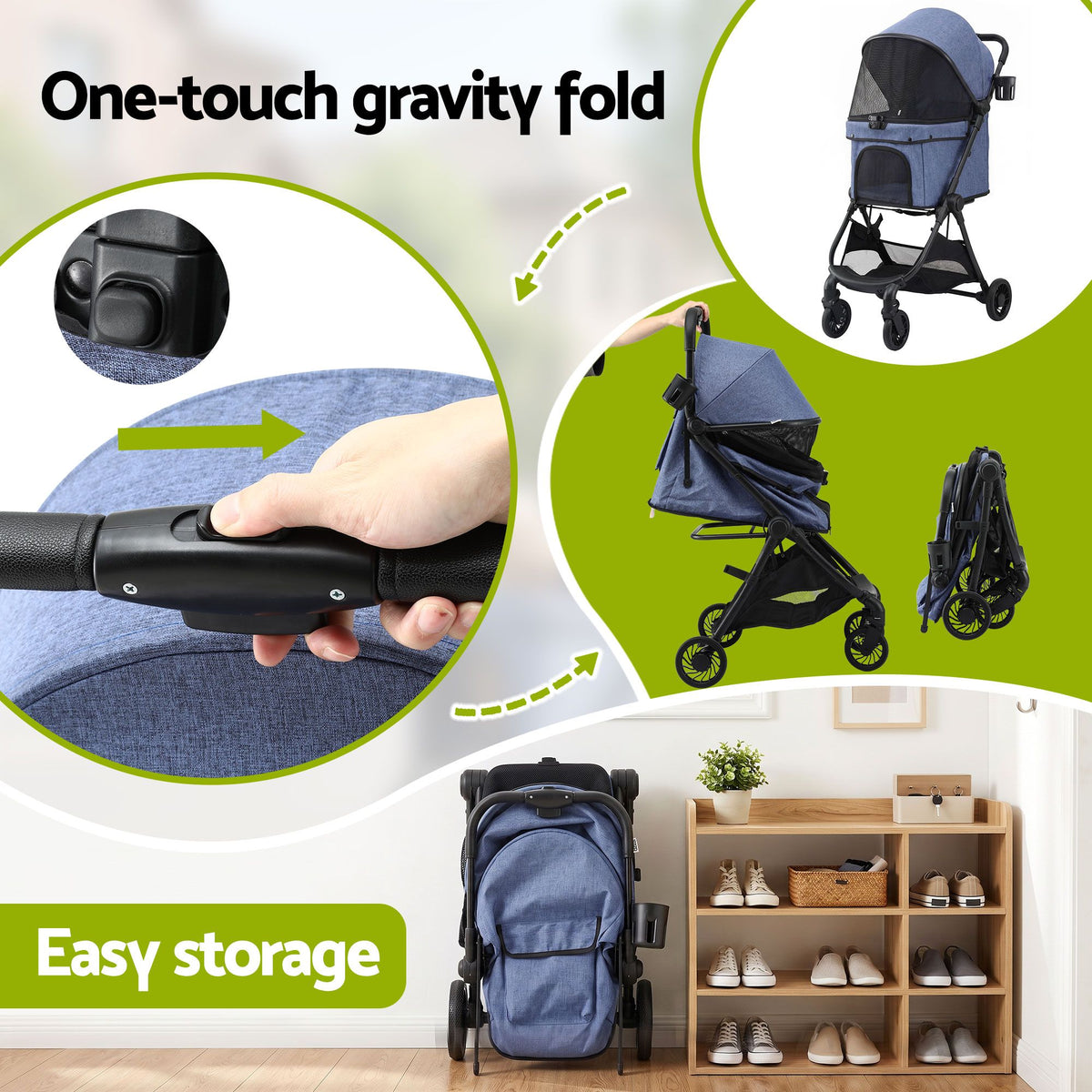 i.Pet Pet Stroller Pram Gravity Folding Dog Cage Large Travel Pushchair 4 Wheels-Pet Care > Dog Supplies > Dog Carriers & Crates-PEROZ Accessories