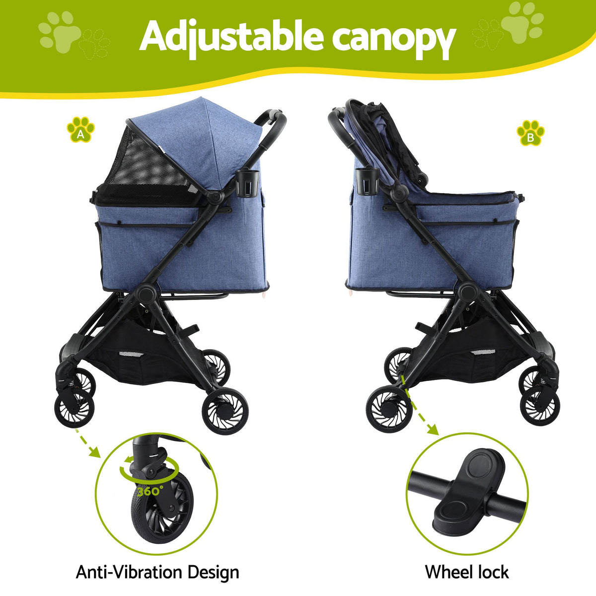 i.Pet Pet Stroller Pram Gravity Folding Dog Cage Large Travel Pushchair 4 Wheels-Pet Care > Dog Supplies > Dog Carriers & Crates-PEROZ Accessories