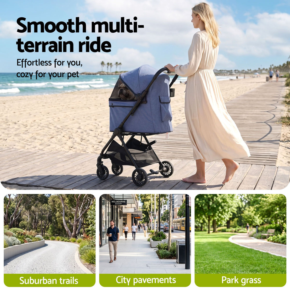 i.Pet Pet Stroller Pram Gravity Folding Dog Cage Large Travel Pushchair 4 Wheels-Pet Care > Dog Supplies > Dog Carriers & Crates-PEROZ Accessories