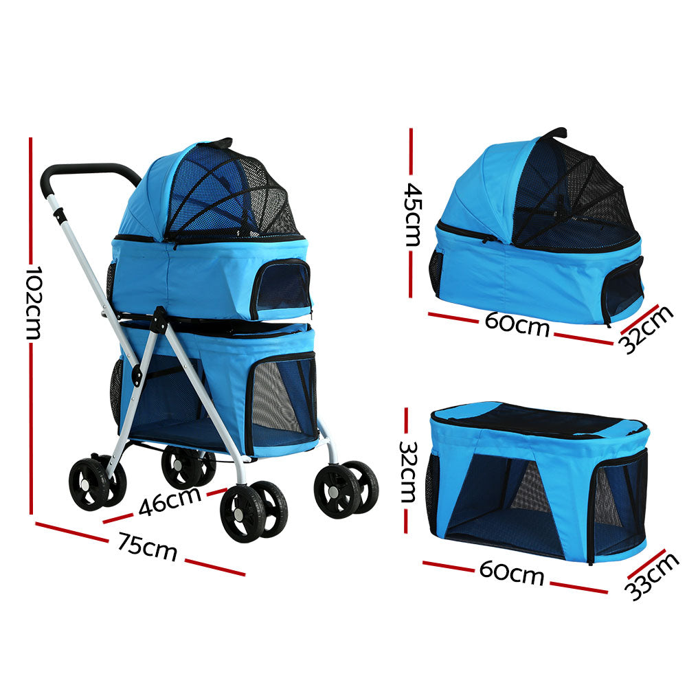 i.Pet Pet Stroller Dog Pram Large Cat Carrier Travel Foldable 4 Wheels Double-Pet Care > Cat Supplies > Cat Carriers & Crates-PEROZ Accessories