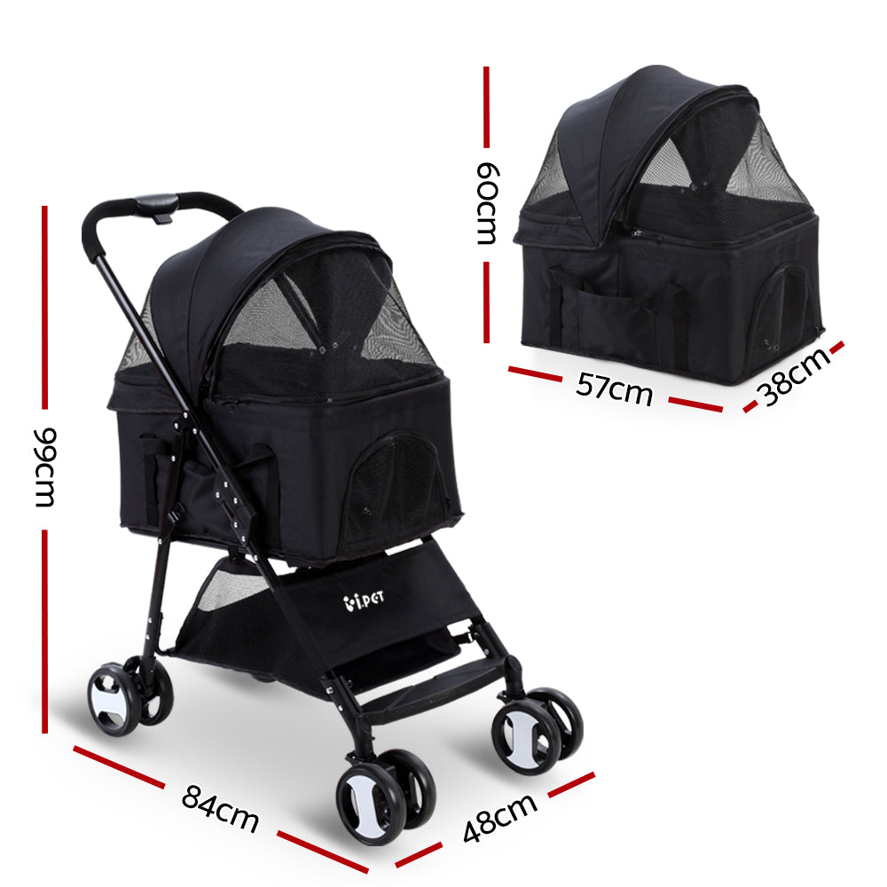 i.Pet Pet Stroller Dog Pram Cat Carrier Travel Large Pushchair Foldable 4 Wheels Black-Pet Care > Dog Supplies-PEROZ Accessories