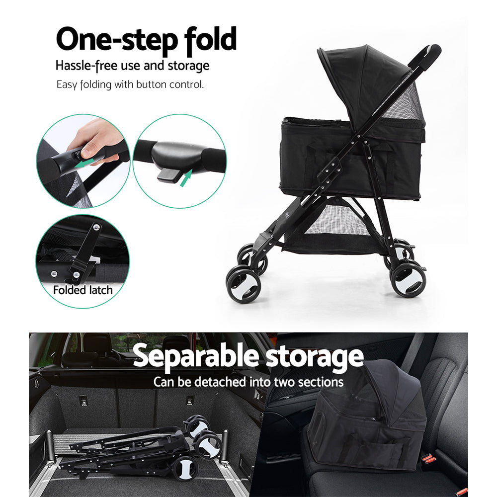 i.Pet Pet Stroller Dog Pram Cat Carrier Travel Large Pushchair Foldable 4 Wheels Black-Pet Care > Dog Supplies-PEROZ Accessories