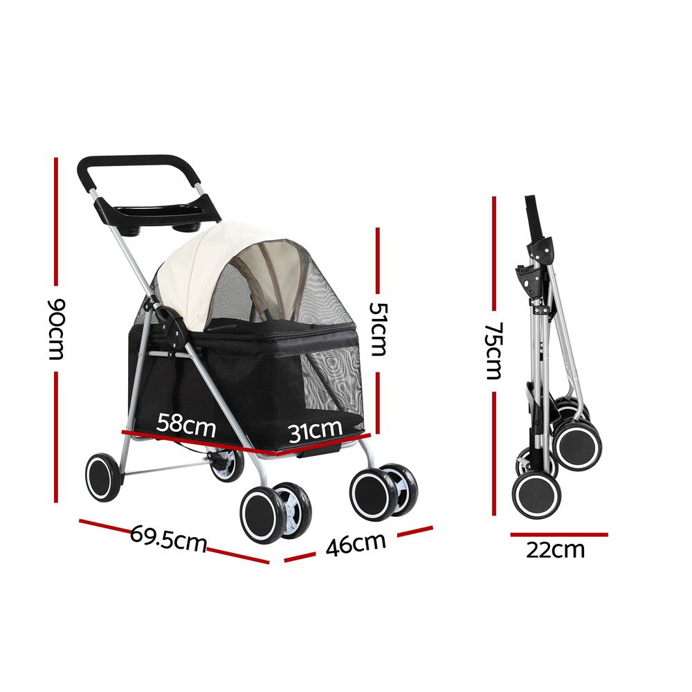 i.Pet Pet Stroller Pram Dog Cat Carrier Cage Large Travel Pushchair Foldable 4 Wheels-Pet Care > Cat Supplies > Cat Carriers & Crates-PEROZ Accessories
