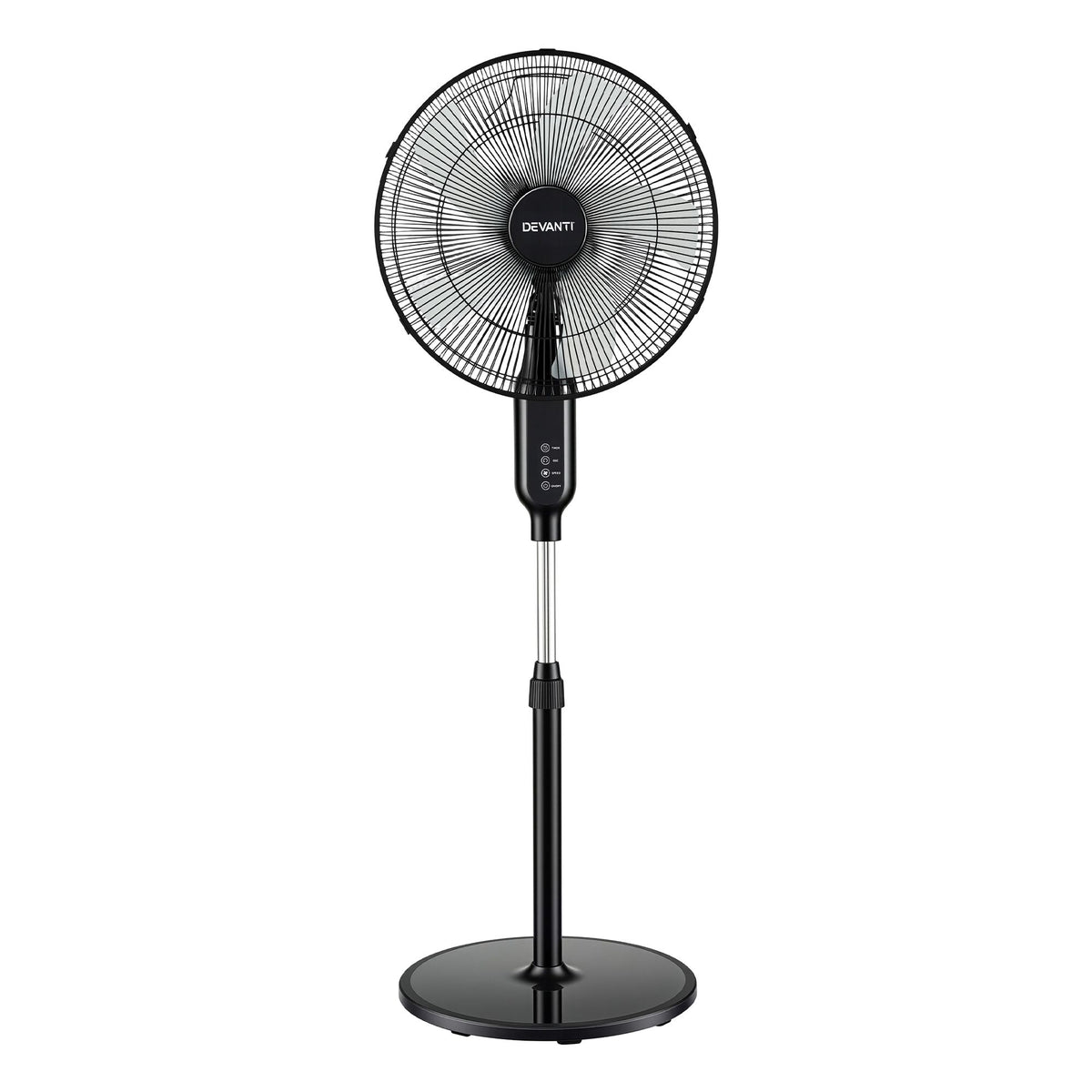 DEVANTI 16" Pedestal Fan with Remote 3 Speeds 8H Timer, Black-Appliances > Fans > Portable Fans-PEROZ Accessories