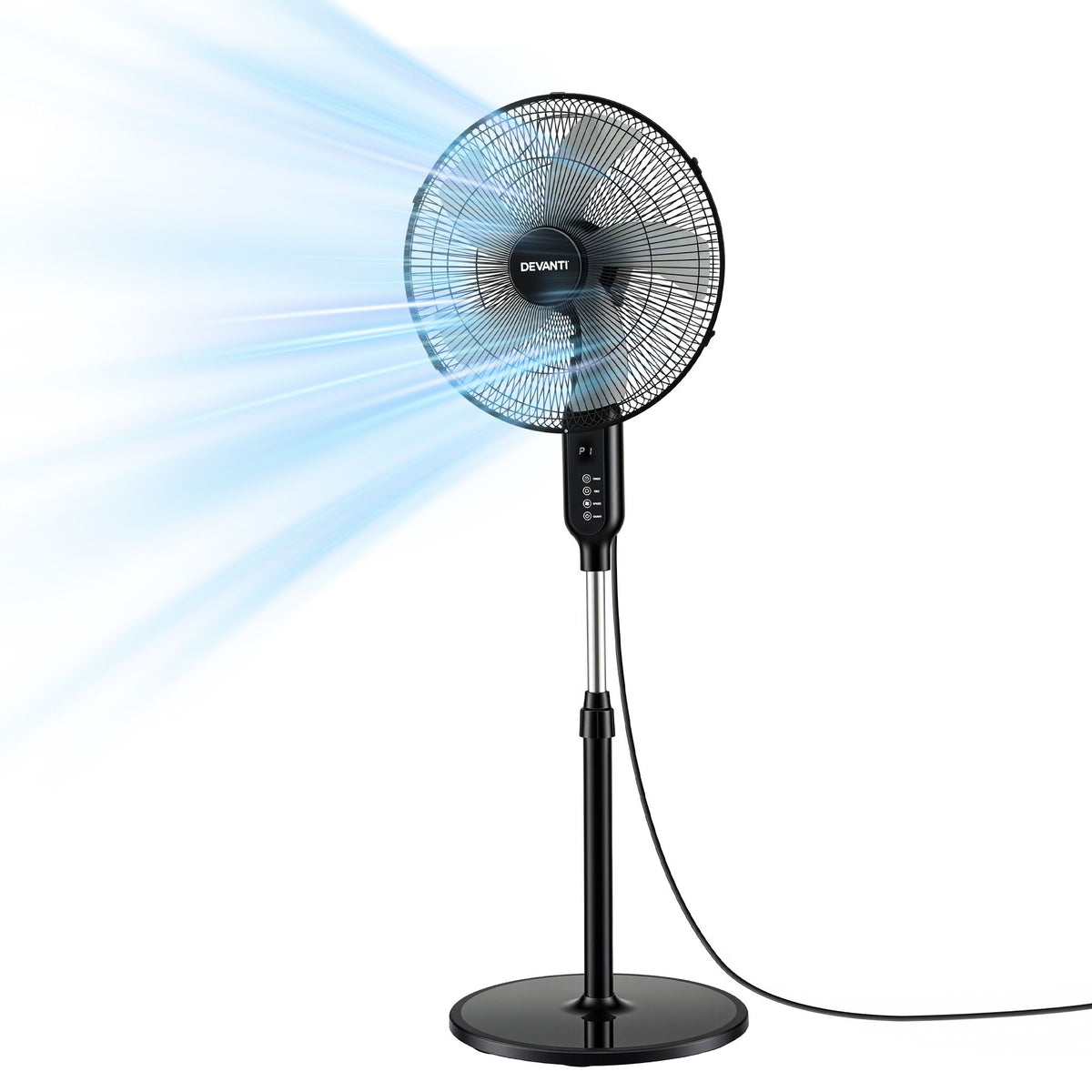 DEVANTI 16" Pedestal Fan with Remote 3 Speeds 8H Timer, Black-Appliances > Fans > Portable Fans-PEROZ Accessories