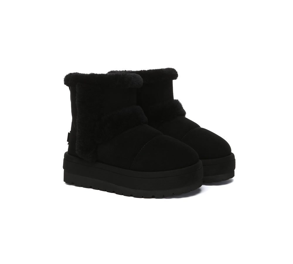 UGG EVERAU® UGG Boots Women Sheepskin Wool Shearling Lined Ankle Platform Udelia-PEROZ Accessories