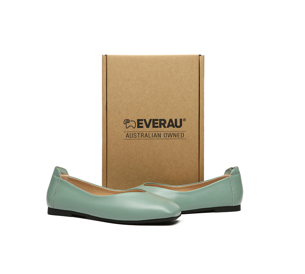 EVERAU Women Leather Square Toe Ballet Flats Linda
