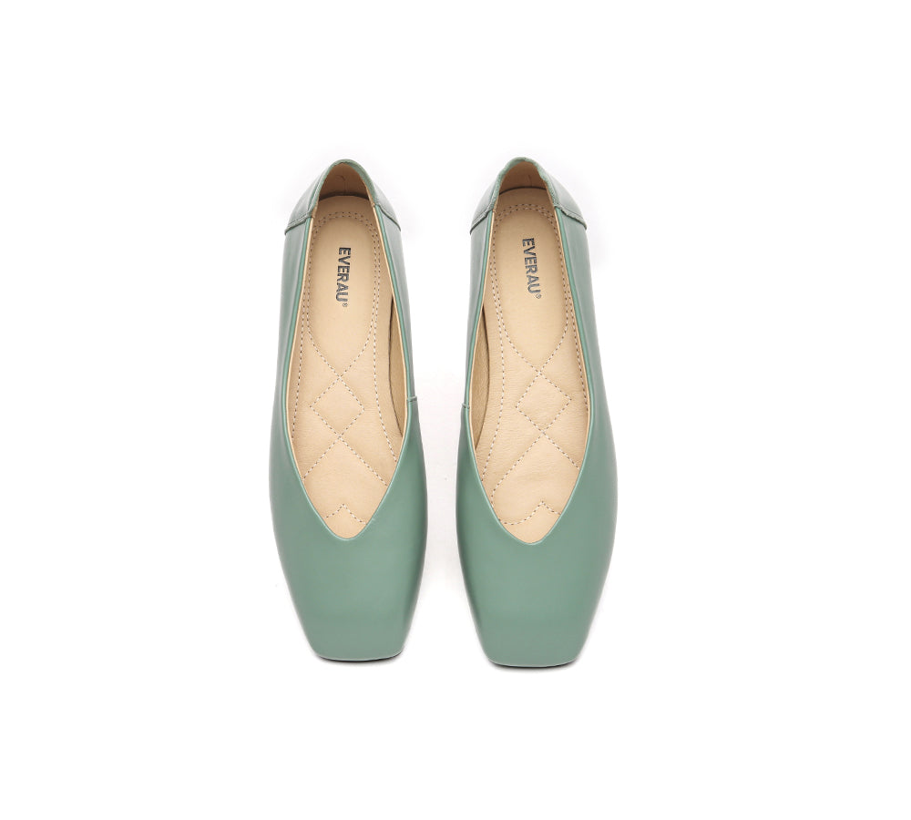 EVERAU Women Leather Square Toe Ballet Flats Linda