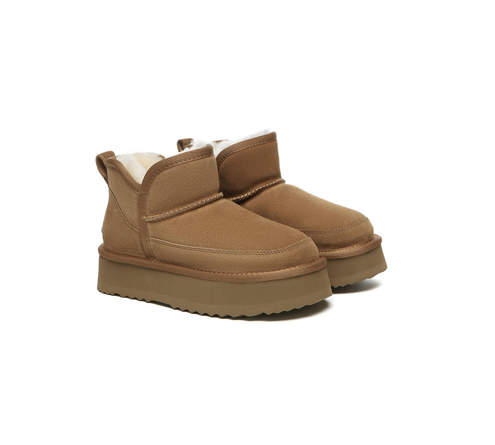 EVERAU® UGG Boots Sheepskin Wool Ankle Platform Vesper-PEROZ Accessories