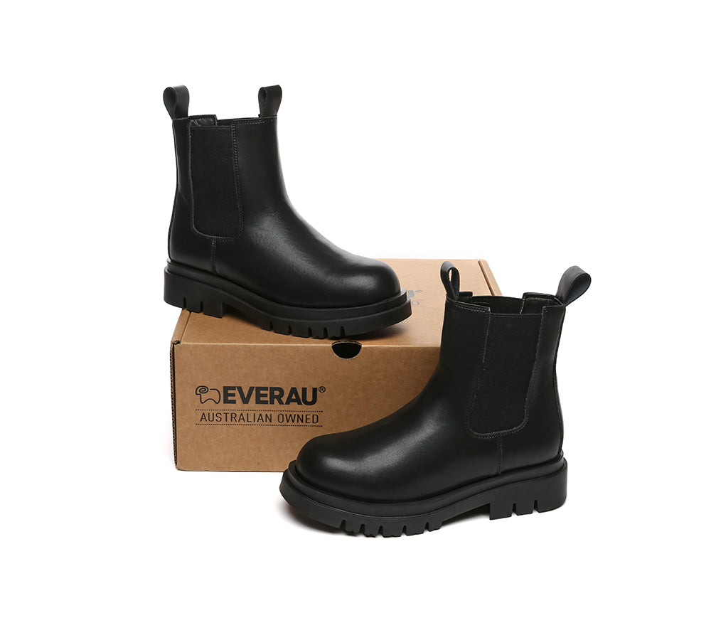 EVERAU® Women Leather Sheepskin Wool Black Chunky Boots Vaneta-PEROZ Accessories