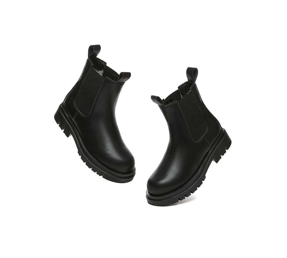 EVERAU® Women Leather Sheepskin Wool Black Chunky Boots Vaneta-PEROZ Accessories