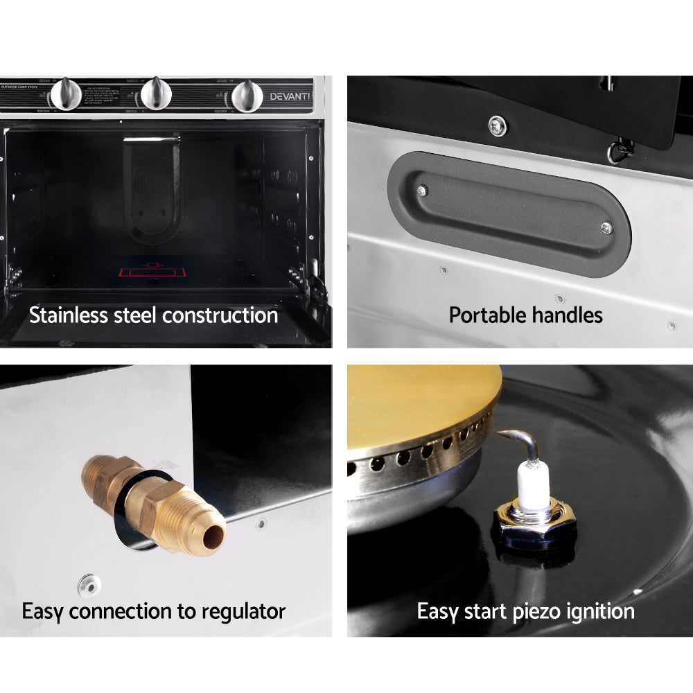 Devanti Portable Gas Oven LPG Silver-Appliances > Kitchen Appliances-PEROZ Accessories