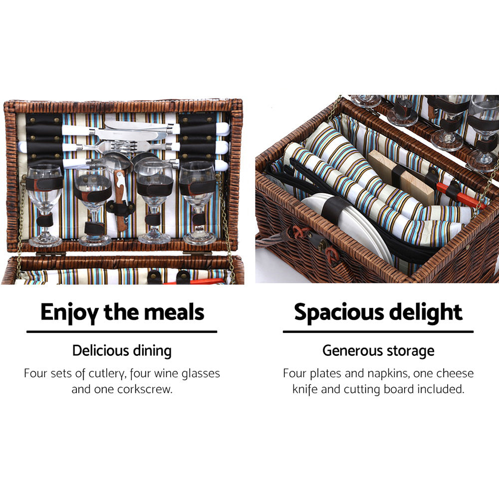 Alfresco 4 Person Picnic Basket Set Folding Insulated bag-Outdoor > Picnic-PEROZ Accessories