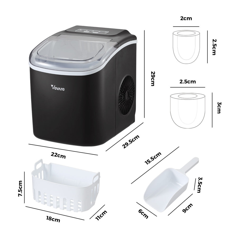 Vevare Portable Ice Maker Machine Ice Cube Tray 12kg Black-Ice Makers-PEROZ Accessories