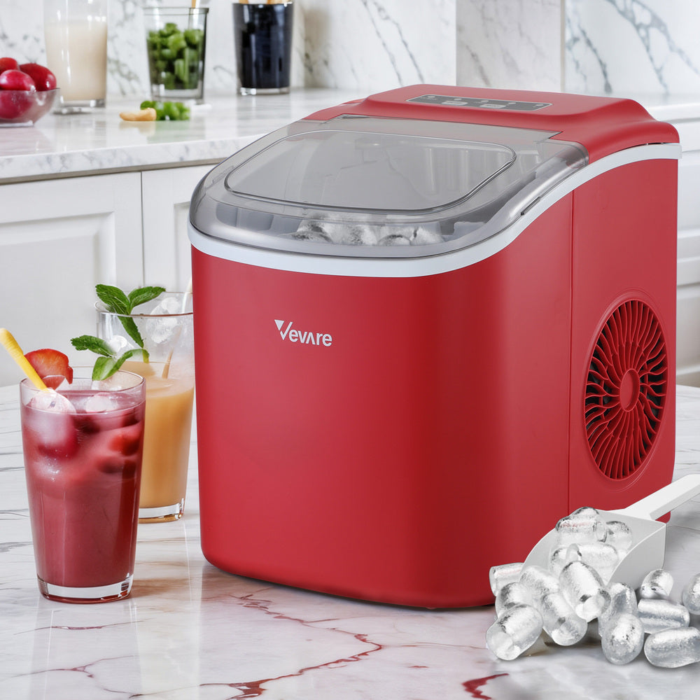 Vevare Portable Ice Maker Machine Ice Cube Tray 12kg Red-Ice Makers-PEROZ Accessories