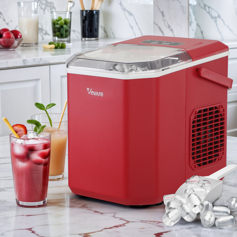 Vevare Portable Ice Maker Machine with Handle 12kg Red-Ice Makers-PEROZ Accessories