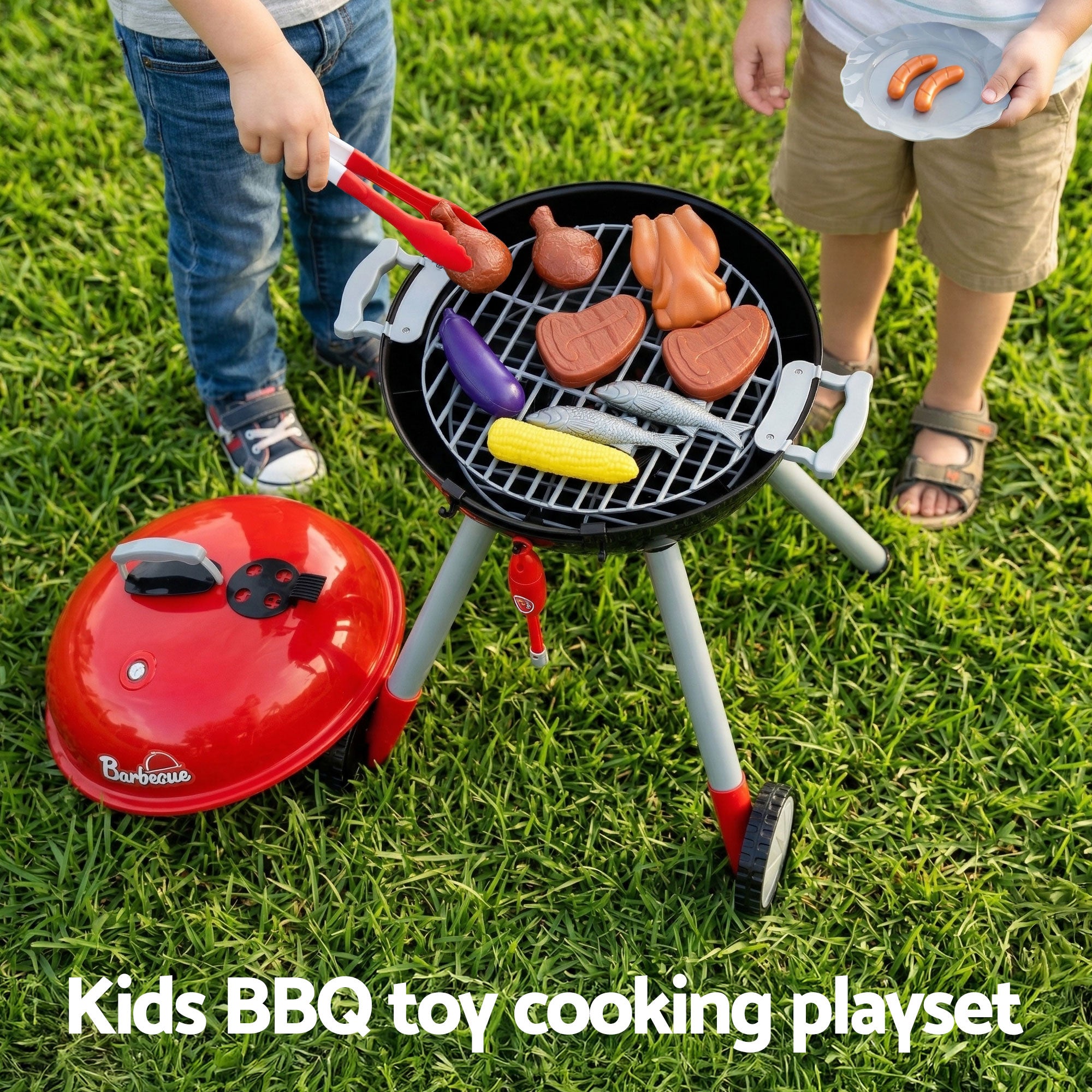 Keezi Kids Pretend Kitchen BBQ Playset Role Play Toy with charcoal Play Food Cup-Baby & Kids > Baby & Kid&