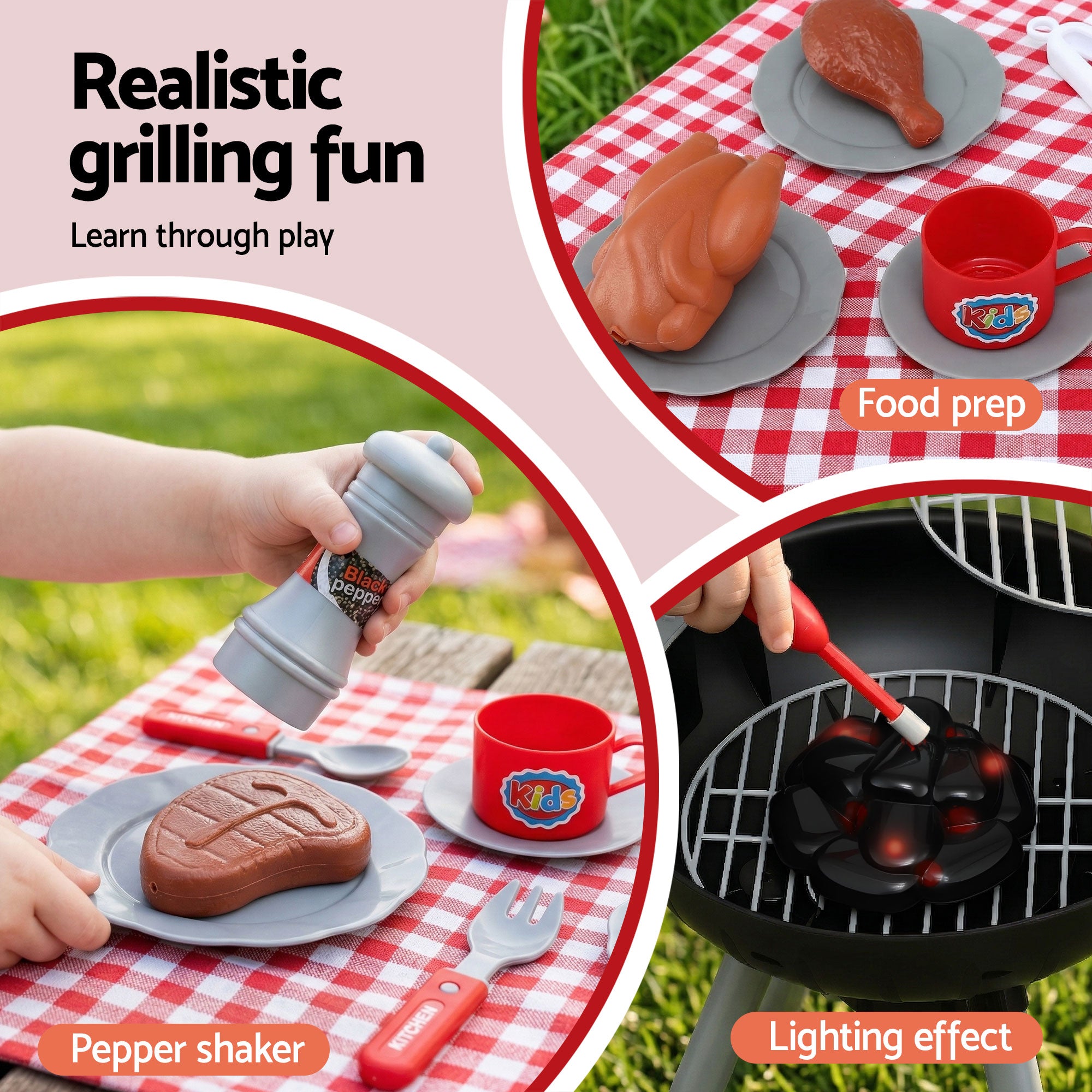Keezi Kids Pretend Kitchen BBQ Playset Role Play Toy with charcoal Play Food Cup-Baby & Kids > Baby & Kid&