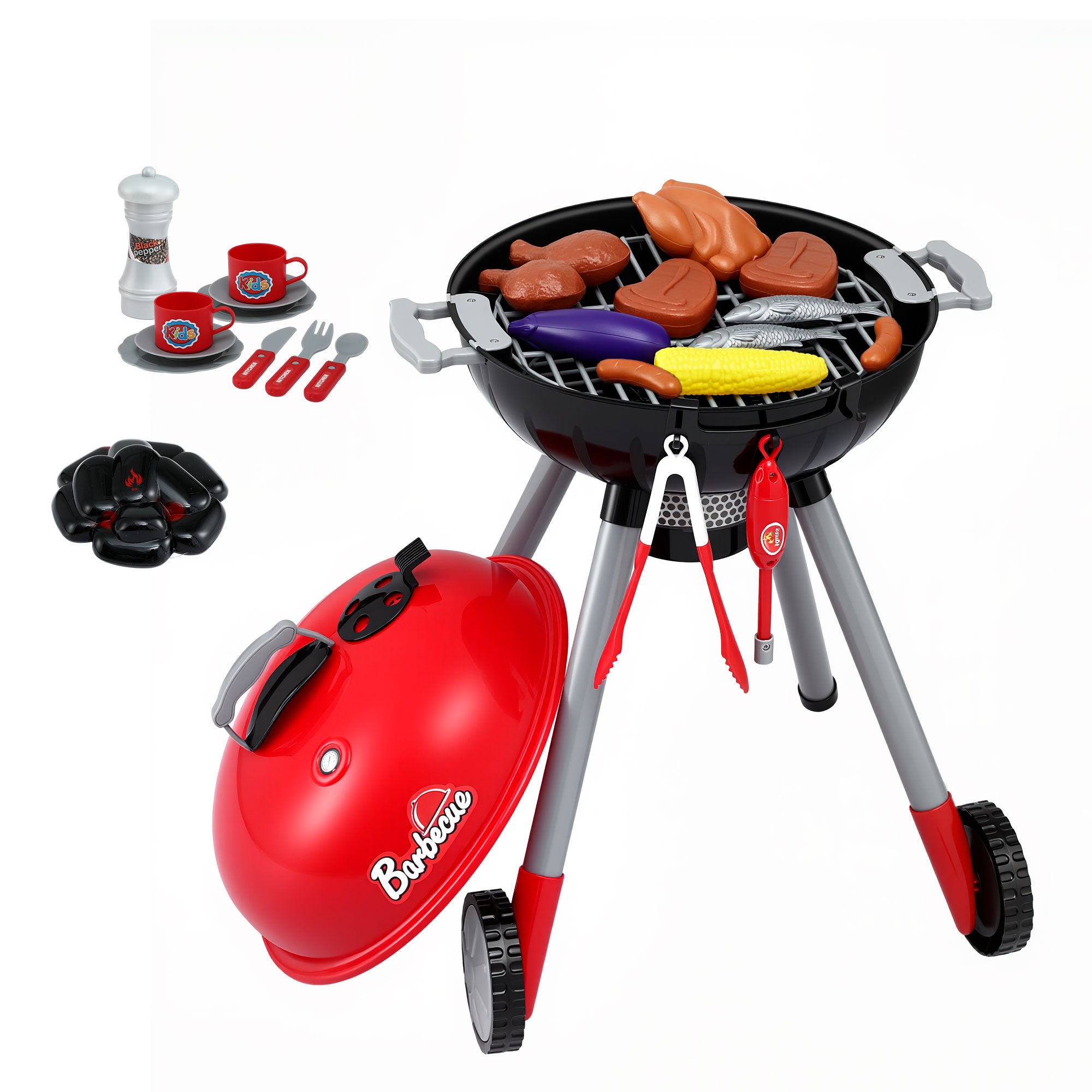 Keezi Kids Pretend Kitchen BBQ Playset Role Play Toy with charcoal Play Food Cup-Baby & Kids > Baby & Kid&