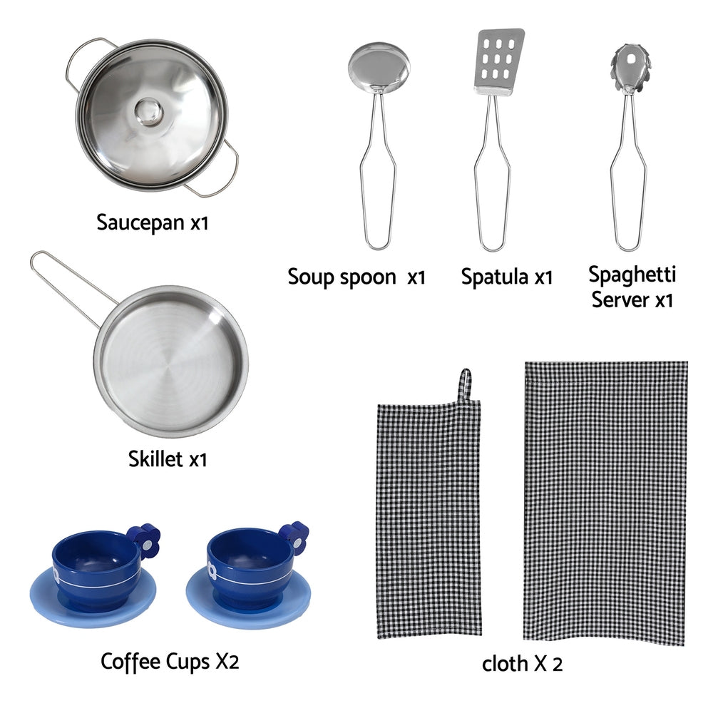 Keezi Kids Kitchen Playset 2-Piece Wooden Pretend Play Coffee Maker Toy 80CM White-Baby & Kids > Baby & Kid&