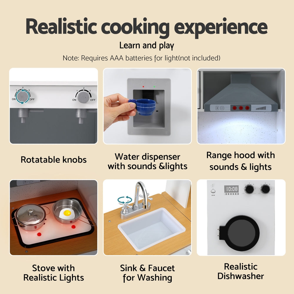 Keezi Kids Kitchen Playset 2-Piece Wooden Pretend Play Coffee Maker Toy 80CM White-Baby & Kids > Baby & Kid&