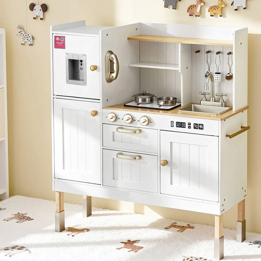 Keezi Kids Kitchen Play Set Wooden Pretend Toys Cooking Children Storage Golden-Baby & Kids > Baby & Kid&