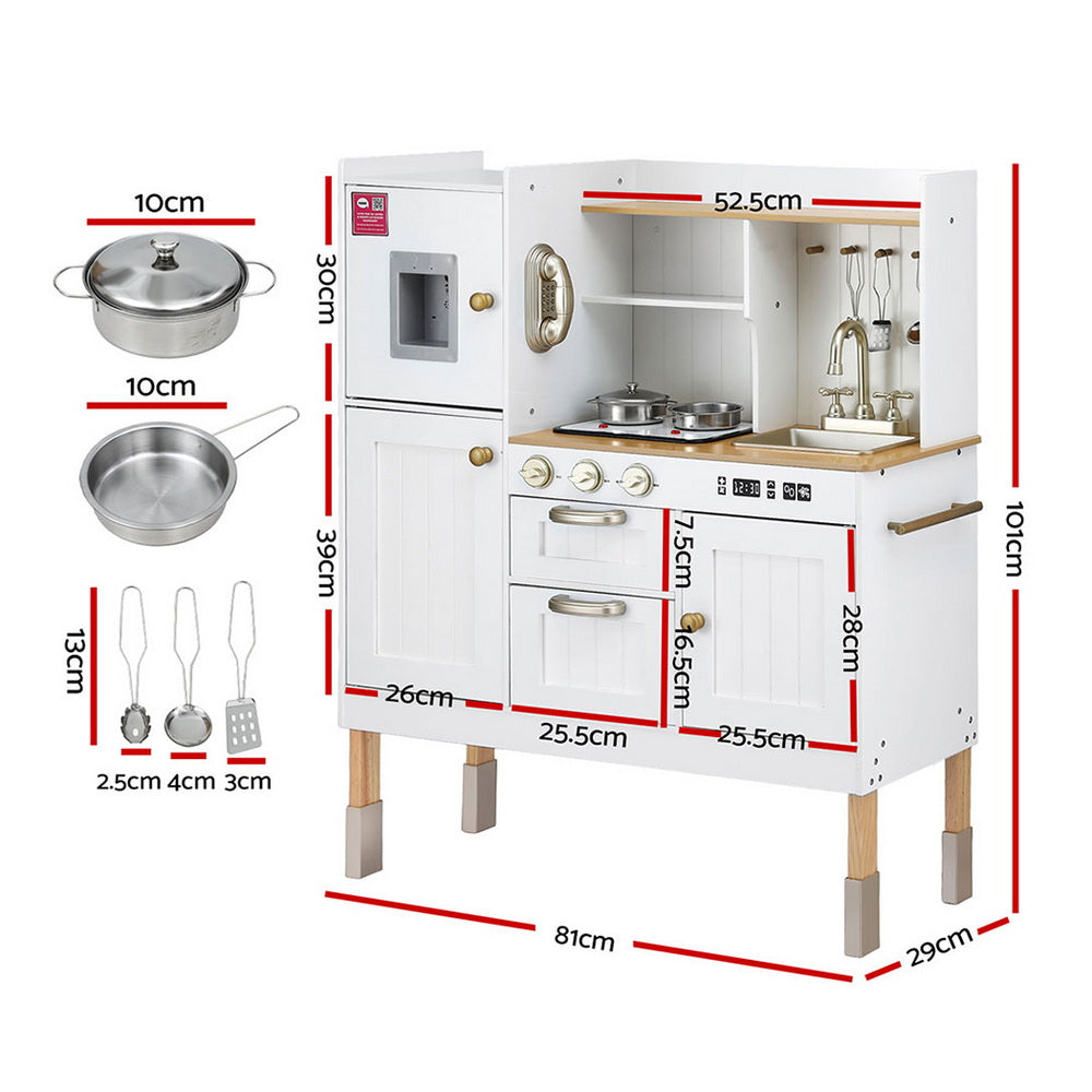 Keezi Kids Kitchen Play Set Wooden Pretend Toys Cooking Children Storage Golden-Baby & Kids > Baby & Kid&